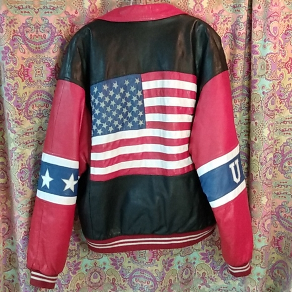 Vintage 80s USA Flag Leather Jacket - Picture 6 of 8